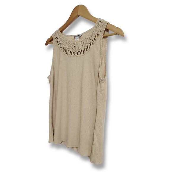 🌿Nygard Sleeveless.Shimmer Tan Knit Top with Crochet Yoke - Size XL - Picture 4 of 13